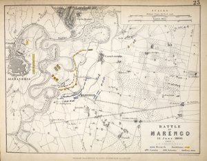 Mapa da Batalha de Marengo, publicado por William Blackwood and Sons, Edimburgo e Londres, 1848 (gravura colorida à mão)